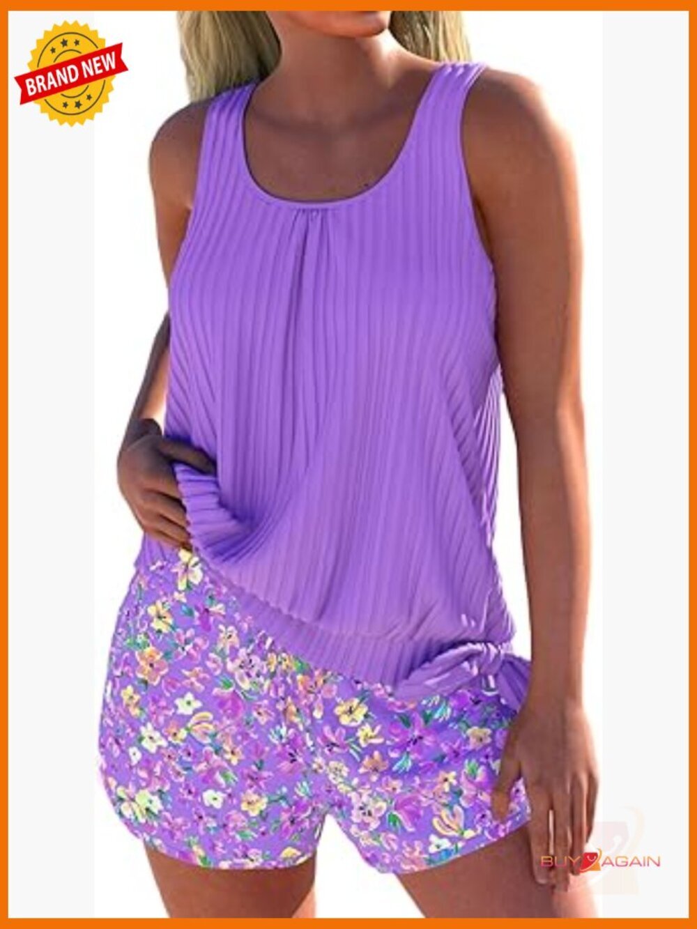 Two Piece Tankini Set with Board Shorts Tummy Control